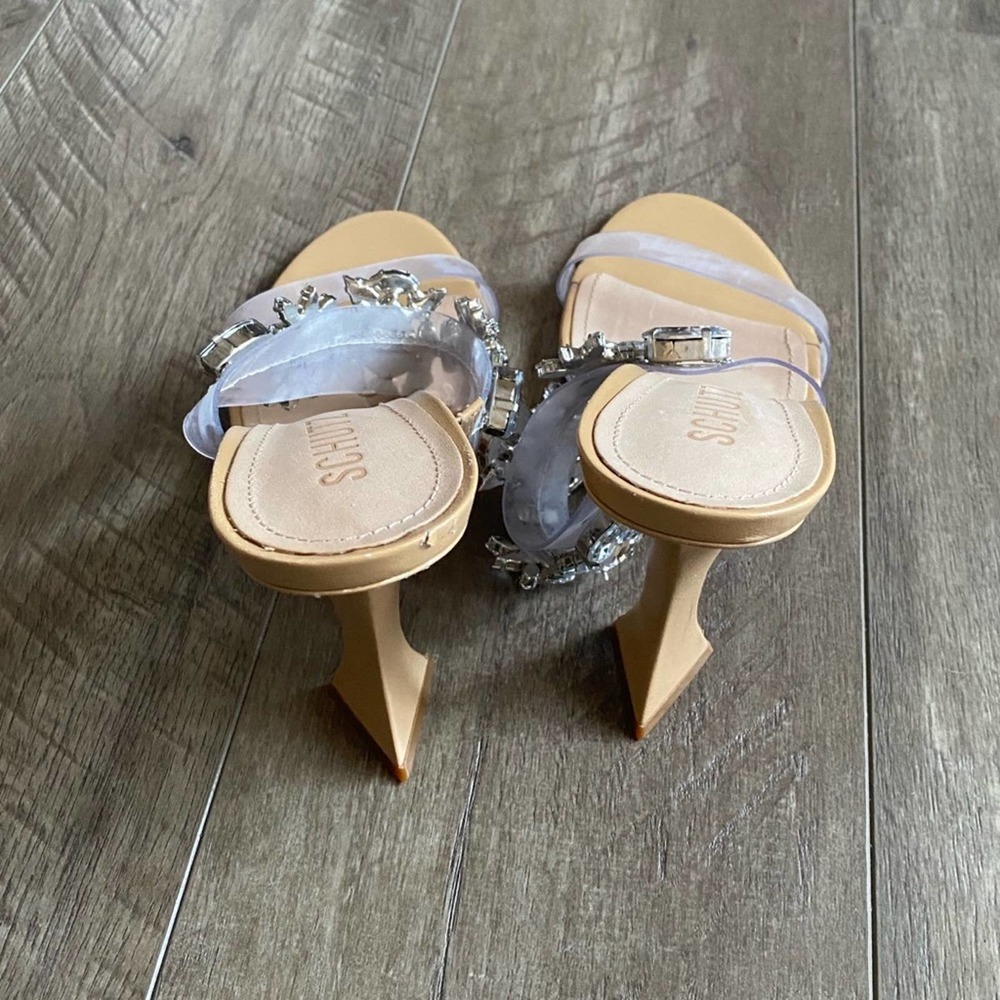 NWB SCHUTZ Laureen Vinyl & Crystal Sandal Light Wood 8.5 - Picture 5 of 8